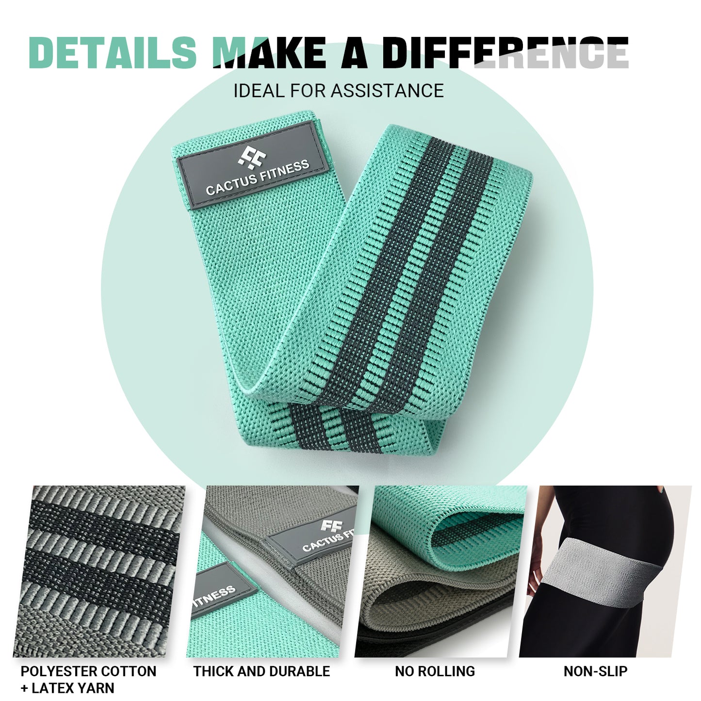 Non-slip SUPER advanced power and elastic resistance loop for exercising hips, thighs and squats