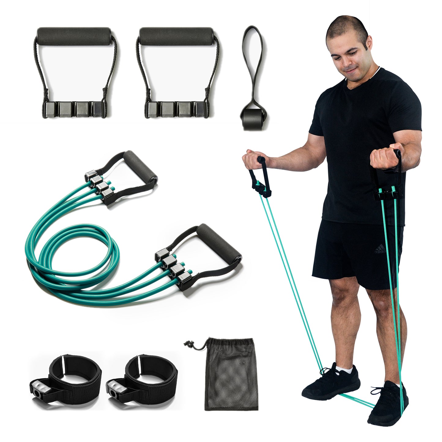 CACTUS FITNESS Latex Resistance Bands With Handles set wtih Door Anchor Foot Straps for Chest Arms Legs Full Body Work Out for Men And Women